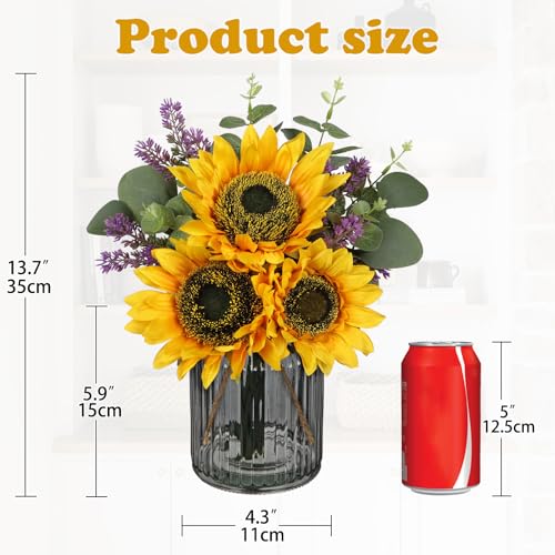 Oairse Fake Flowers in Vase, Sunflowers Artificial Flowers with Vase Sunflowers Centerpieces for Table Silk Flower Arrangement for Farmhouse Home Kitchen Bathroom Wedding Party Dining Room Decor - color: Yellow01