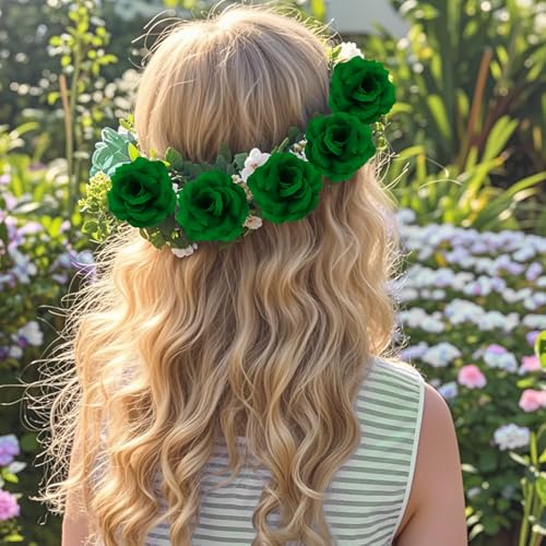 Rose Artificial Flowers, 50Pcs White Roses Head Flowers Bulk with Stem, 3 Inches Silk Rose Fake Flower Head for Wedding Party Home Decor DIY Baby Shower Centerpieces Tables Decoration (Dark Green) - color: Dark Green