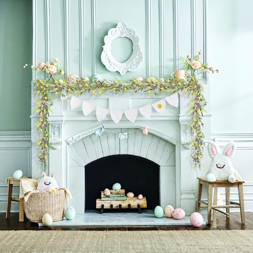 6.5 ft Easter Garland-Spring Garland Egg and Mixed Berry Garland Hanging Rustic Spring Pastel Wreaths DIY Artificial Decorations Garland for Home Indoor Outdoor Easter Mantel Decorations - color: Easter01