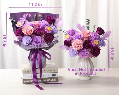 Lovenfold Flowers for Delivery Birthday Flowers Gift for Her,Preserved Flowers Bouquet 12 Roses Mixed Bouquet,Rose Gifts for Women Mom Grandma(Mixed 12 Lilac Roses) - color: Mixed colors 1205