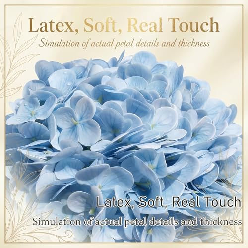 Hydrangea Artificial Flowers with Vase, Real Touch Latex Fake Hydrangeas Spring Stem Leaves Bouquet with Faux Water, Realistic Faux Flower for Home Office Bedroom Table Centerpiece Decor Blue - color: Blue
