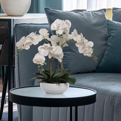 Larksilk 20" White Phalaenopsis Orchid in White Round Pot - Realistic Faux Orchid Arrangement