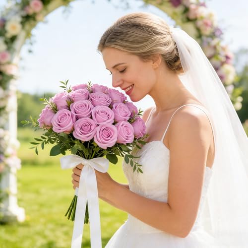 15PCS Artificial Flowers Fake Roses, Silk Artificial Pink Roses with Stems Realistic Bouquets for Wedding Centerpiece Valentines Day Decorations Home Decor Party Crafts DIY - color: Pink