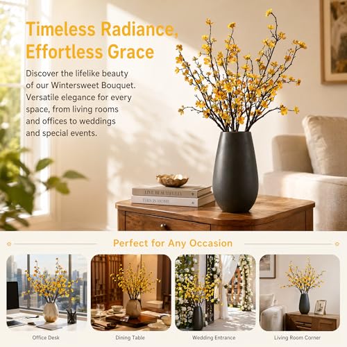 Plum Blossom Flowers Artificial,6Pcs Yellow Artificial Cherry Blossom Branches Flowers,Decorative Branches for Home and Office Decor (Yellow, 6)… - color: Yellow