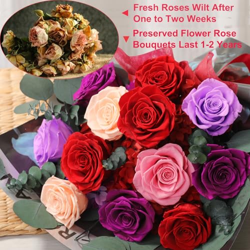 Lovenfold Flowers for Delivery Birthday Flowers Gift for Her,Preserved Flowers Bouquet 12 Roses Mixed Bouquet,Rose Gifts for Women Mom Grandma(Mixed 12 Red Roses) - color: Mixed colors 1206
