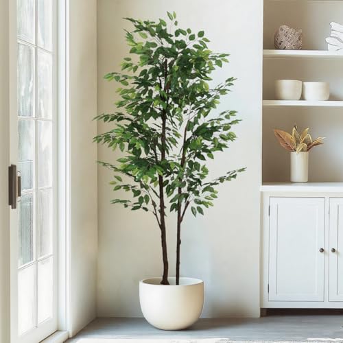 7.22ft Ficus Artificial Trees, Lifelike Faux Tree, Green Lush Fake Ficus Tree Artificial Plants for Office Home Living Room Indoor Outdoor Modern Decor, Perfect Housewarming Gift - color: Green-ap08
