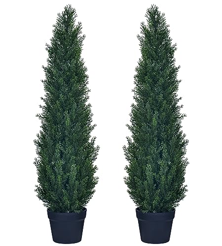 HAIHONG 2 Packs 3ft Artificial Cedar Topiary Trees - Fake Boxwood Topiary Cypress Trees Potted Plants, Artificial Plants Shrubs for Home Indoor Outdoor Garden Porch Decor - size: 3Ft-2Packs