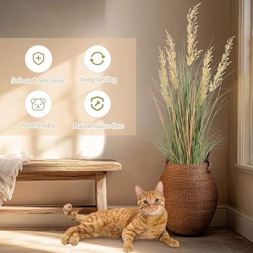 Jexine 6 Pcs Tall Artificial Grass Plant 4 ft Potted Artificial Greenery Floor Plants Faux Pampas Grass Tall in Pot for Housewarming Gift House Garden Bathroom Lobby Outdoor Decoration - size: 4 ft