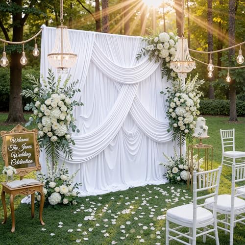Wrinkle Free White Backdrop Curtains for Parties, Polyester Photo Backdrop Drapes 2 Panels 5x7ft for Photography Wedding Parties Birthday Background Baby Shower, 10ftx7ft - color: White, size: 10ftx7ft