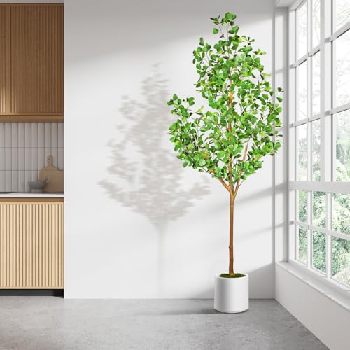 6 FT Artificial Heart Ficus Tree Indoor, Realistic Faux Plant with Dew Drops, Fake Tree with Pots for Home Office Decor