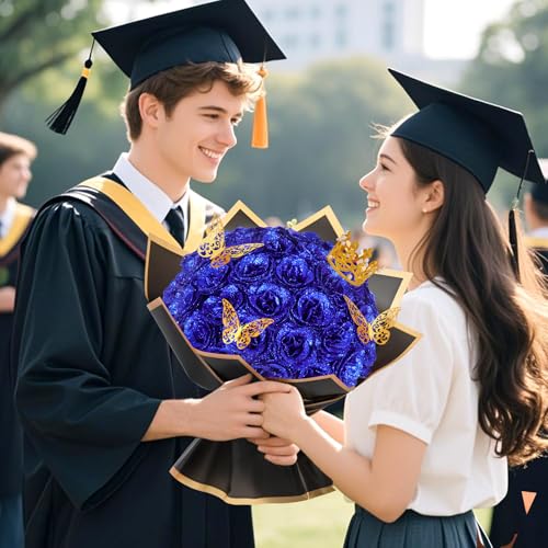 Waipfaru Blue Glitter Roses Bouquet, DIY Flowers Bouquet, Birthday Gifts for Women Mom Grandma Wife Girlfriend, 24 Pcs Fake Rose for Valentines, Mothers Day, Anniversary, Graduation Gifts - color: Blue, size: 24pcs