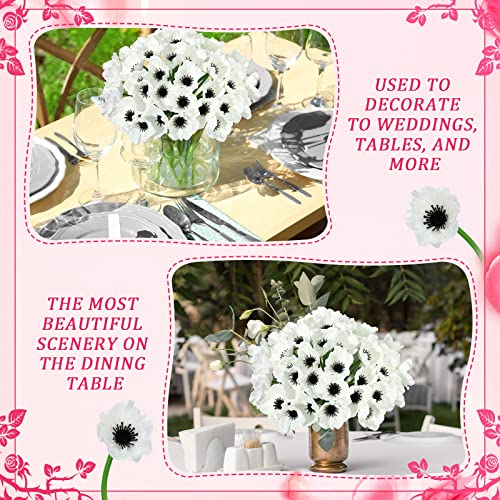 Censen 42 Pcs Artificial White Poppy Flowers 11 Inch PU Silk Poppy Anemone Stems Bulk Artificial Floral Table Centerpiece Decor for Vase Wedding Bouquets Bridal Holding Home Party - color: White