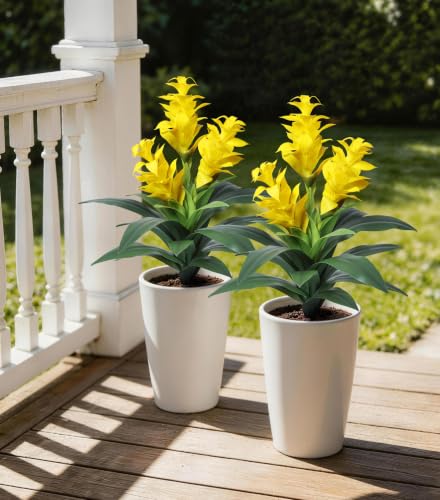 Ivydale Artificial Flowers for Outdoors, 2 Pcs 20.47" 3-Head Bromeliad Fake Plants UV Resistant Artificial Plants Outdoor Tropical Flowers for Planters Outside Porch Patio Yard Garden Indoor Decor - color: 3-head-yellow