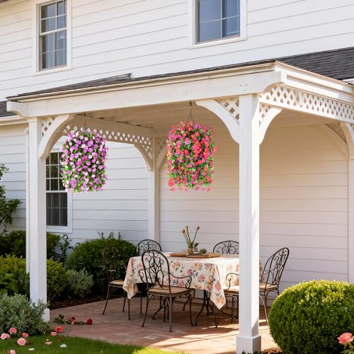 ZFProcess Artificial Fake Hanging Flowers for Outdoors, 2 Pcs Artificial Hanging Plants Outdoors Spring Summer Decor, UV Resistant Faux Violet Silk Flowers for Planters Front Door Yard Garden(Purple) - color: Purple