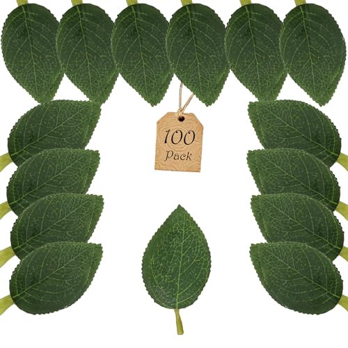 100 Pcs Artificial Flowers Green Leaf Bulk Faux Greenery Silk Fake Rose Leaves Bouquet Garland Wreath Floral Arrangement Supplie DIY Craft (1 Medium-Leaf Green) - color: 10. 1 Medium-leaf Green