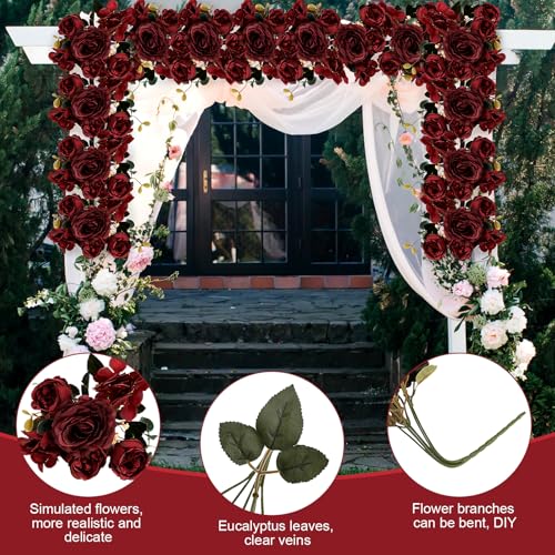Peony Artificial Flowers, Faux Peonies Hydrangea Eucalyptus Bouquet 12 Packs Silk Vintage Realistic Peony Floral Arrangement for Vase Wedding Centerpiece Table Home Party Decor-Burgundy - color: Burgundy