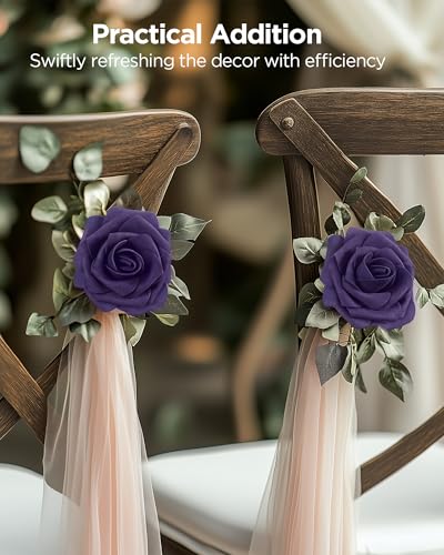 InnoGear Artificial Flowers, 50 Pcs Dusty Purple Foam Fake Roses Bulk with Stems for Decoration DIY Wedding Bouquets Centerpieces Bridal Shower Party Valentines Christmas Tree - color: Dusty Purple