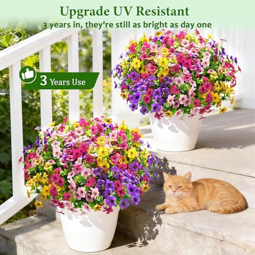 Elyum Artificial Flowers for Outdoors, 18 Bundles Mixed Colors Fake Outdoor Flowers for Decoration, UV Resistant Realistic Artificial Flowers Plants for Outside Planters Garden Porch Patio Decor - color: Mixed Color 2, size: 18 Pack