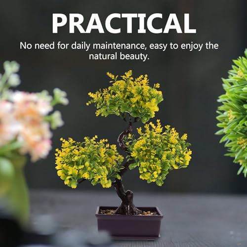 Cabilock Artificial Bonsai Tree Faux Potted Plant Simulation for Home Office Desk Decor Low Maintenance Greenery 14.17X12.59X3.93 Inches - color: Yellow