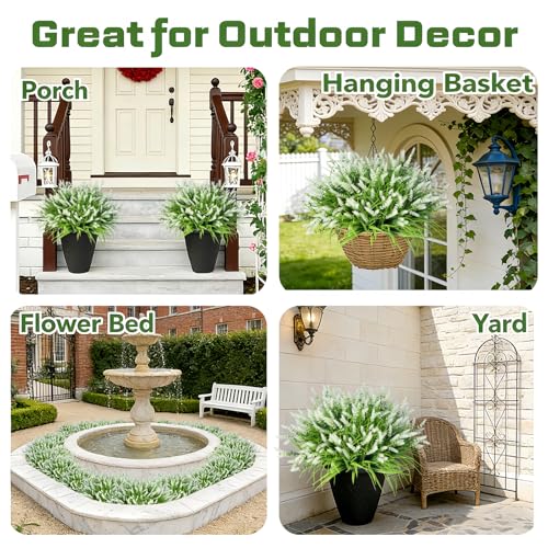 Faux Flowers for Outdoor Planters – 20 Bundles Fake Plants Outdoor, UV Resistant Artificial Plants & Flowers with Fake Monkey Grass, Faux Outdoor Plants for Porch Patio Garden Decor - color: White – 20 Bundles