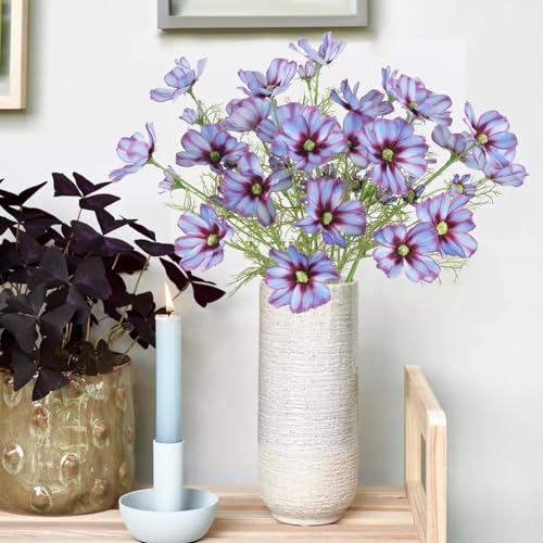 IPOPU 40 Heads Cosmos Flowers Artificial Purple Artificial Daisies 8Pcs Realistic Wildflowers for Home Decor Wedding Party Office Living Room Arrangement - color: Purple