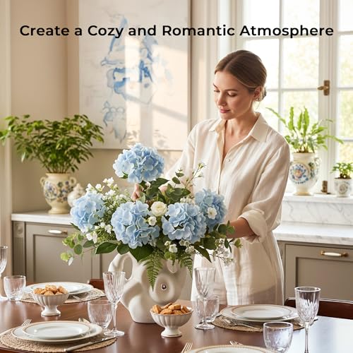 Auihiay 10PCS Hydrangea Artificial Flowers, Realistic Blue Hydrangea Fake Flowers, Faux Hydrangeas for Wedding Centerpieces, DIY Bouquets, Bridal Shower, Home Decoration, Mother's Day, Garden (Blue) - color: Light Blue