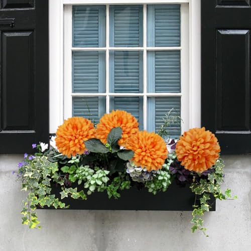 Briful [6PCS Autumn Artificial Chrysanthemum Flowers – 25.6” Long Stem Faux Silk Flowers with Large 6” Bloom Heads, Realistic Plastic Leaves – for Home Wedding Party Office Fall Decor (Orange) - color: 6'' Dia. 6pcs Orange