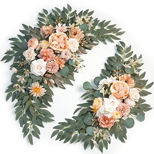 Artificial Wedding Arch Flowers Kit(Pack of 2) for Wedding Arch, Bridal Shower, Ceremony and Reception Backdrop Decoration (Coral Pink) - color: Coral Pink