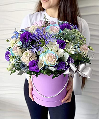 UNIKPACKAGING Premium Quality Round Flower Box, Gift Boxes for Luxury Flower and Gift Arrangements, Set of 3 pcs (Lavender) - color: Lavender