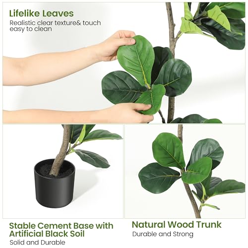 IDEALHOUSE 6ft Lifelike Artificial Fiddle Leaf Fig Tree, Fake Ficus Lyrata Tree with Sturdy Cement Base, Indoor Outdoor Decor for Home Office Living Room, Ideal Housewarming Gift - size: 6ft