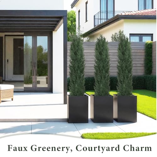 THE BLOOM TIMES 6ft Large Topiary Trees Artificial Outdoor Set of 2, UV Resistant Faux Cedar Pine Cypress Bushes & Shrubs, Fake Plants for Front Porch Outside Planter Patio Decor 6 Foot Tall - color: Dark Green Cedar Trees, size: 6 Foot
