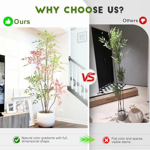 Tall Fake Bamboo Tree Large Artificial Nandina Trees Indoor Outdoor Realistic Floor Plant Faux Plastic Plants Flowers for House Home Living Room Bedroom Office Front Porch Modern Farmhouse Decor - color: Multicolor, size: 6ft 7in