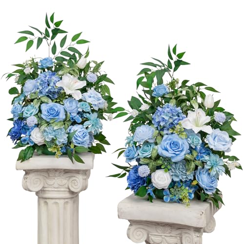 TINGE TIME Free-Standing Artificial Flower Set of 2, Table Centerpiece with Rubber Pad, Silk Fake Flower for Wedding Centerpiece Archway Aisle Welcome Entrance (Provence Blue) - color: Provenceblue