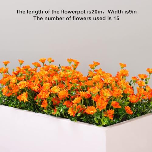 alyptus 8 Bundles Artificial Flowers for Outdoors Faux Mums UV Resistant Plastic Fall Plants Fake Greenery Orange Daisy Bulk for Home Gardenr Window Box Pathway Plante Wedding Decor (Orange) - color: Light Orange