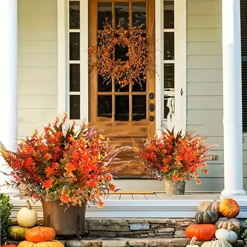 Pack of 9 Artificial Autumn Flowers, Artificial Flowers, Autumn Decoration, Autumn Plants, Shrubs, Plastic Flowers, Autumn Plant Flowers for Indoor, Outdoor, Table, Balcony Box, Flower Box