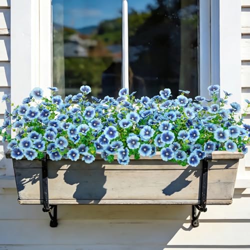 Roberly 20 Bundles Artificial Flowers for Outdoors, Fake Silk Flowers with Plastic Eucalyptus Greenery Stems Realistic Faux Plants for Spring Summer Porch Patio Yard Garden Vase Home Decor, Blue - color: Blue