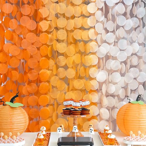 192 Ft Orange Party Decorations Ombre Orange Big Circle Dots Backdrop Streamer Tissue Paper Polka Dots Hanging Garland for Birthday Engagement Wedding Fall Autumn Harvest Thanksgiving Party Supplies - color: Ombre Orange