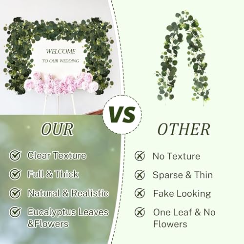 YIJXPOIN 6Pcs Eucalyptus Garland, 6FT Green Flower Garland Decor, Artificial Faux Eucalyptus Leaves Greenery Vines for Table Runner Wedding Bedroom Mantle Centerpieces Backdrop Decorations - color: 6pack