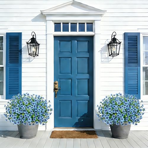Roberly 20 Bundles Artificial Flowers for Outdoors, Fake Silk Flowers with Plastic Eucalyptus Greenery Stems Realistic Faux Plants for Spring Summer Porch Patio Yard Garden Vase Home Decor, Blue - color: Blue
