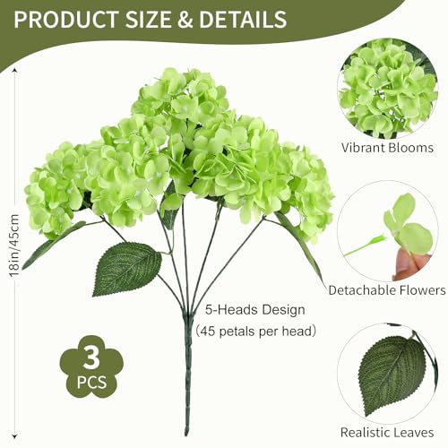 AGIRL 3 Bundles Green Artificial Hydrangea Flowers for Outdoors, UV Resistant Lifelike Faux Flowers for Spring Indoor Outdoor Garden Patio Porch Balcony Home Decoration Wedding Party Centerpieces - color: Green, size: 3
