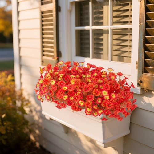 INXUGAO Fake Fall Flowers Artificial for Decoration, 12 Bundles Faux Plants Silk Orange Flowers Morning Glory Petunias Realistic UV Resistant for Outdoors Planter Porch Patio Window Box, Sunset - color: Orange Sunset