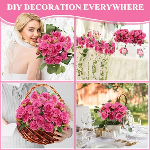 8 Bundles Artificial Peonies Flowers Boho Faux Flowers Arrangements Artificial Centerpiece Spring Bouquet Floral Wedding Decoration for Vase (Hot Pink) - color: Hot Pink