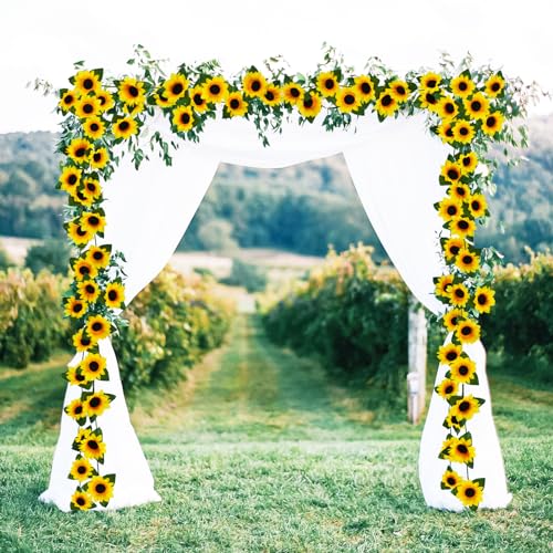Uieke 3 Pack 7.5ft/Pcs Artificial Sunflower Garland Hanging Sunflower Vines with Green Leaves,Silk Flowers for Home Room Kitchen Garden Wedding Arch Bridal Baby Shower Party Outdoor Decor Medium - size: Medium