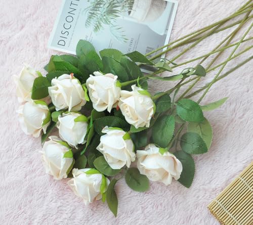 Kenpal Realistic Fake Roses Artificial Flowers with Stem for Decoration Floral Arrangement Centerpieces Wedding Bouquets (10, Champagne) - color: Champagne