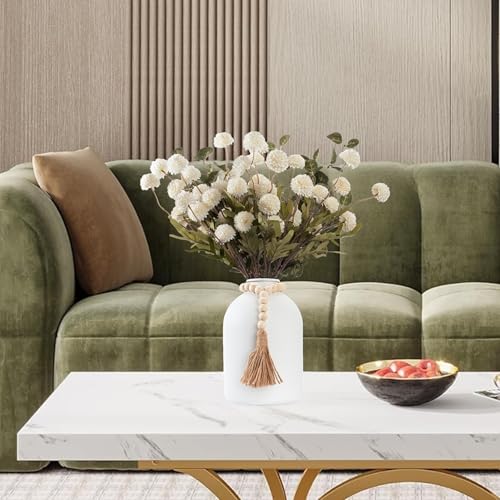 20''H Fake Flowers in Large Vase for Centerpiece Table Decorations with 10Pcs Fake Mums Flowers Eucalyptus Stems Faux Pompon Kiku Flowers Arrangement for Home Decor (White/White Vase) - color: White/White Vase