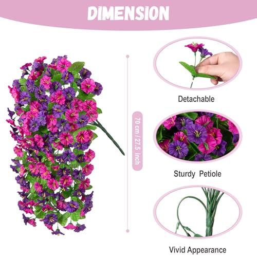 Artificial Fake Hanging Flowers Plants for Outdoor Decoration, 2PCS Faux Silk Morning Glory Long Vines Stems UV Resistant Look Real for Spring Summer Outside Home Porch Patio(Violet Red Purple) - color: Z-purple Violet
