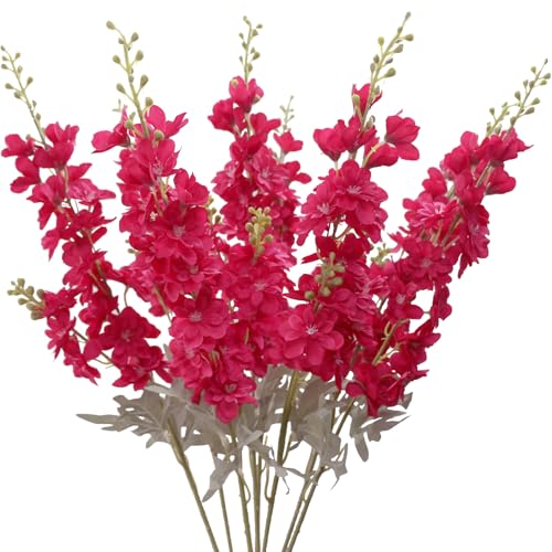 Hot Pink Flowers Artificial Delphinium 8PCS Silk Flowers with Stems 33.46" Tall Artificial Flowers Dark Pink Larkspur Artificial Flowers for Wedding Home Party Centerpieces Arch - color: Hot Pink