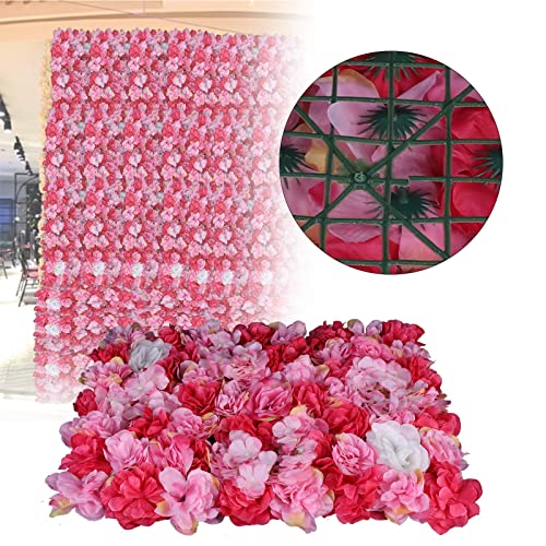 Flower Wall Panel Floral Backdrop, 6 Pcs Flower Wall Decor, 24" X 16" Silk Rose Wall, Artificial Flower Wall Backdrop Faux Flower Panel for Wedding, Party, Home (Rose Red) - color: Rose Red