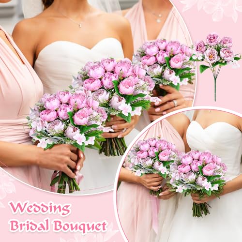Olgaa 12 Bundles Peonies Artificial Flowers Fake Peony Bouquet Faux Peonies Flowers Bulk with Stems Flower Balls for Centerpiece Table Decorations Wedding Bridal Floral Arrangement (Purple Pink) - color: Purple Pink