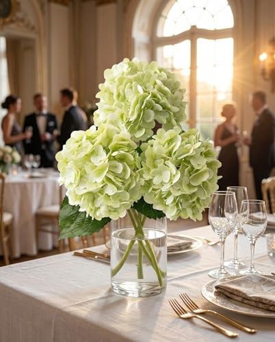 3 Pcs Real Touch Green Hydrangea Artificial Flowers - 20" Large 3D Latex Light Green Faux Hydrangeas (Waterproof & 176 Petals) for Outdoor Vase, Wedding Centerpieces, Home Kitchen Decor - color: Light Green